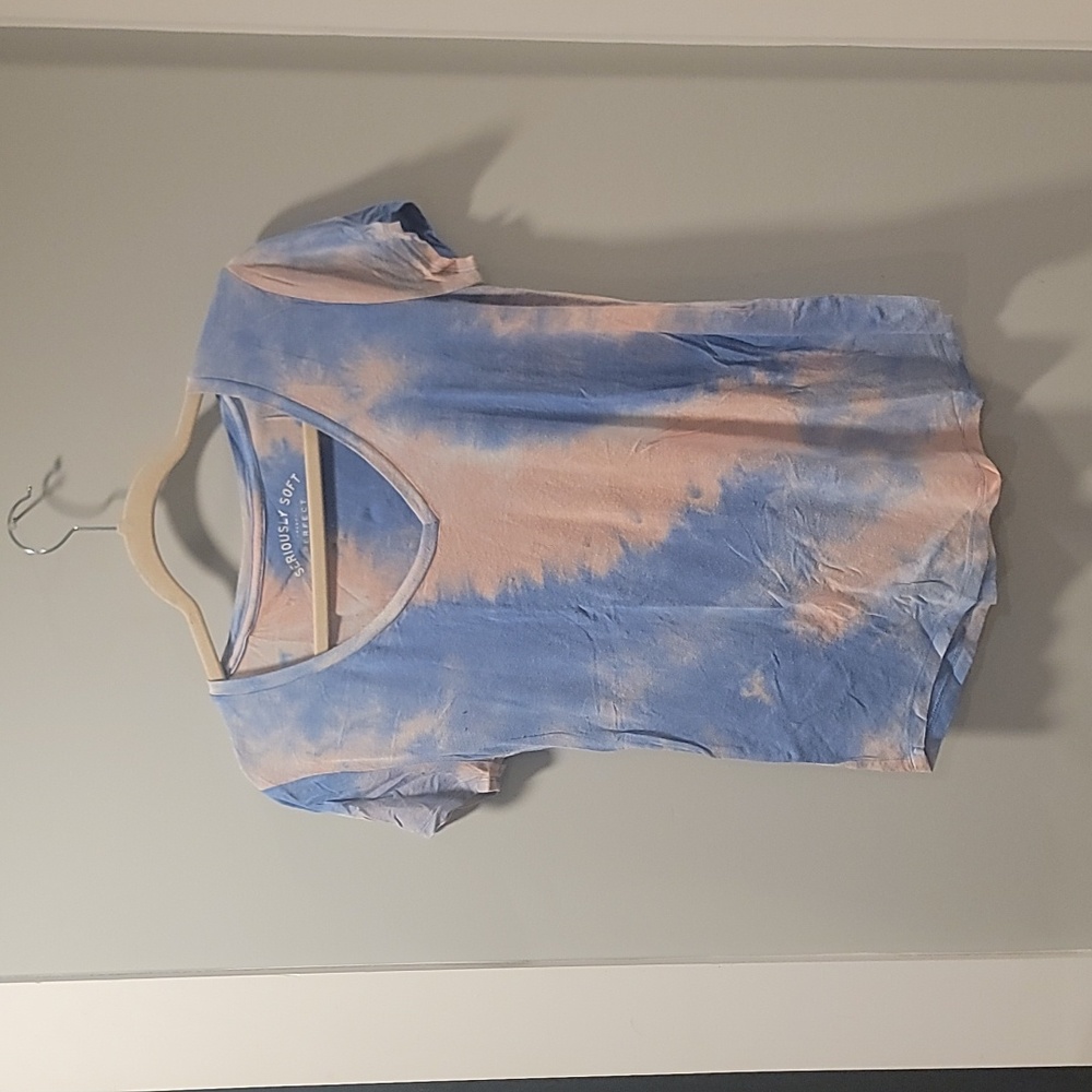 Blue and Pink Acid Wash Tee in S by Aero